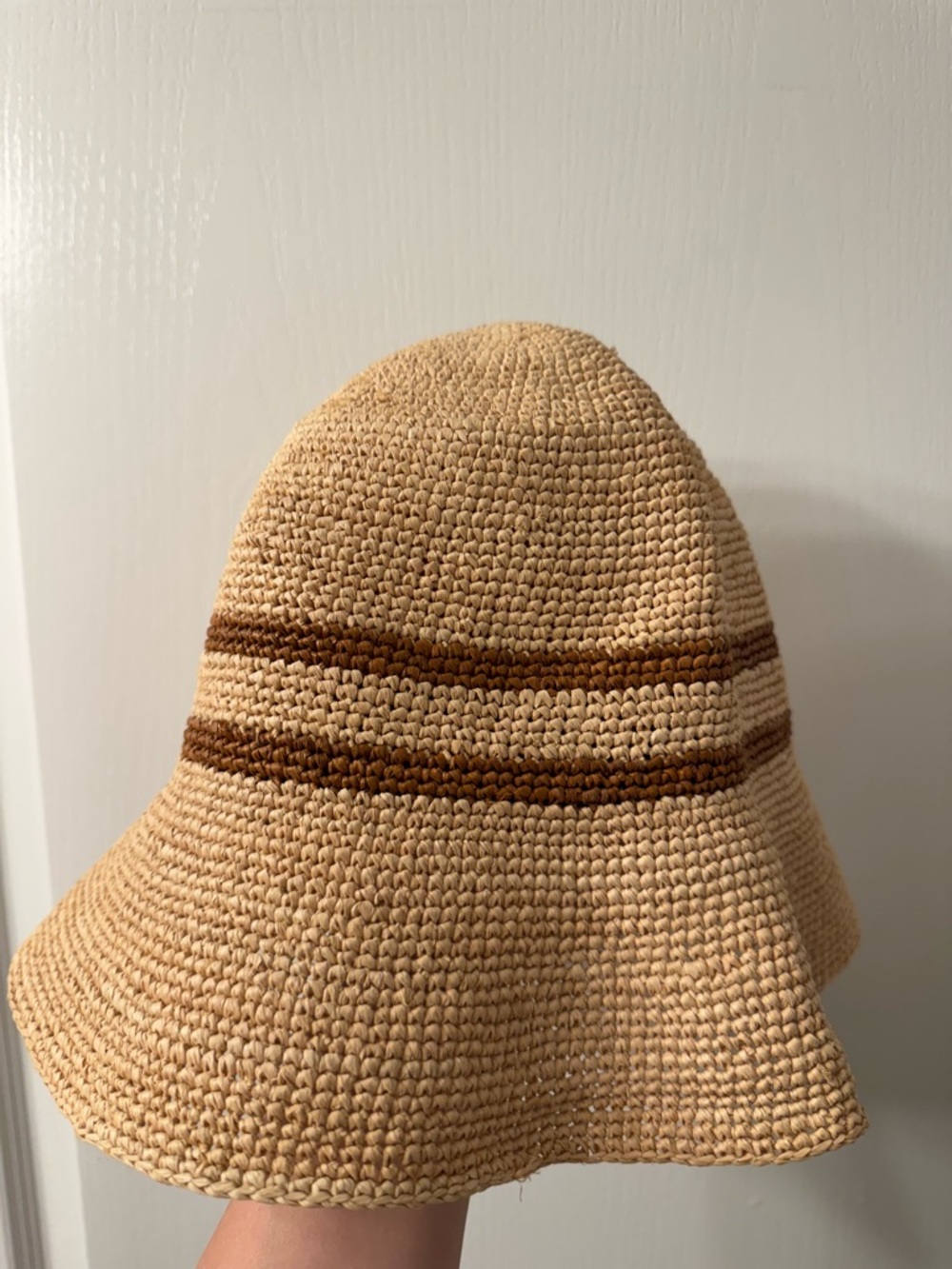 Janessa Leone - Teagan Bucket - Natural Raffia Hat with Brown Stripes (Medium)